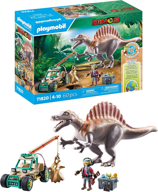 PLAYMOBIL | Dinos | Spinosaurus Attack on Dino Excavation | Dinosaur Playset | Action Toy | Adventure Toy for Kids 4+ | 71820