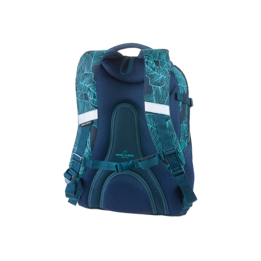 Walker school backpack Fame 2.0 "Glow in the Dark" with 2 compartments, side pockets, and glowing effect. School bag includes back padding, adjustable shoulder, and chest straps.