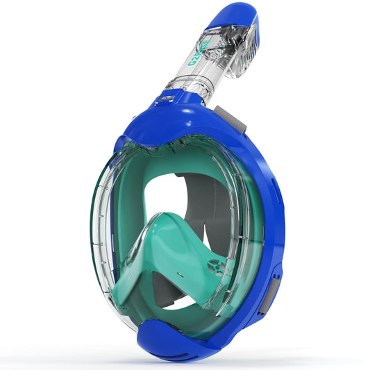 G2RISE® Kids Snorkel Mask, full face diving mask, CO2-safe, anti-fog and dry top snorkel full mask (Blue Green)