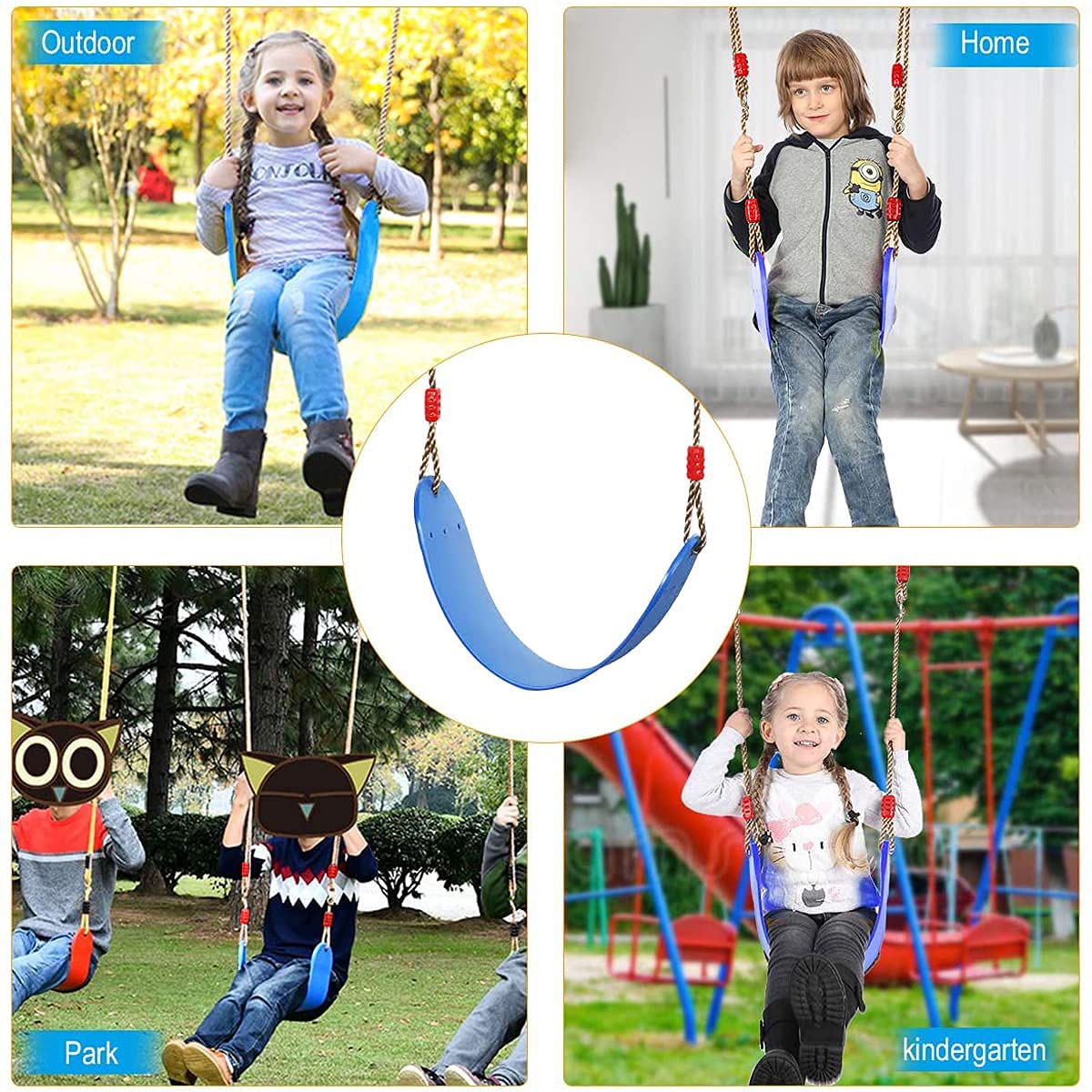 Braoses Elastic Kids Swing Color Eva Soft Board U-Swing Board Swing Seat Swing board Holds up to about 150kg Swing for Kids Garden Outdoor (Blue)