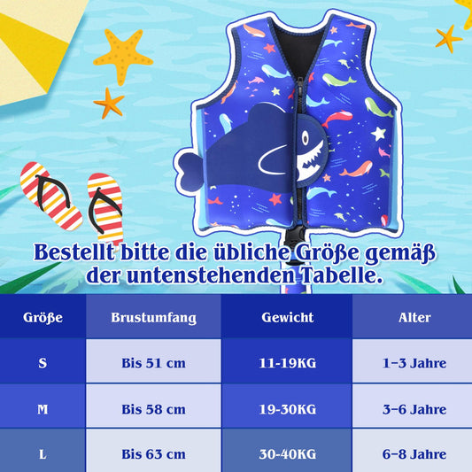 Nigecue high-quality neoprene swim vest, ideal swimming aid for baby boys and girls, adjustable crotch strap, includes drawstring bag, Size: M for 3-6 years / 19-30KG.