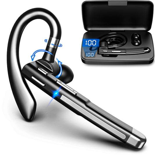Bluetooth headset with microphone, V6.1 in-ear hands-free mobile wireless headphones with LED charging case for driving/business/office, IPX7 waterproof, compatible with iPhone Android smartphones and tablets.