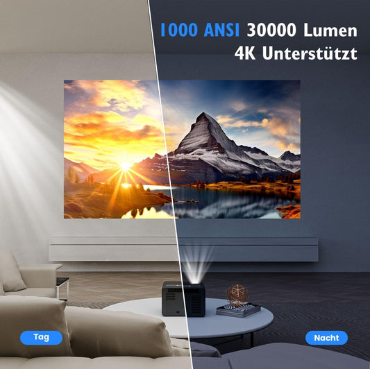 4K projector with Netflix, 1000 ANSI lumens projector auto focus/keystone correction daylight projector WiFi 6 Bluetooth, 1080P Full HD projector home theater Prime Video
