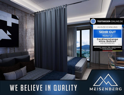 MEISENBERG Rod without drilling 260-310cm, Silver, Ø 32 mm, Telescopic rod for clamping - Multifunctional curtain rod clamping rod for windows, room dividers and kitchen