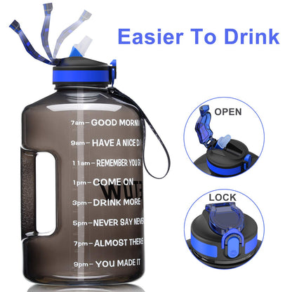 3.78L water bottles with straws, BPA free. Reusable with time markers. Large sports bottle with strong handle for sports, fitness, outdoor activities, hiking.