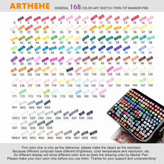 ARTHEHE 168 color marker set alcohol marker set for adults marker pens set for manga/design/school with (168 pcs)