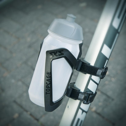 SKS GERMANY ANYWHERE TOPCAGE Bottle holder, bike accessory, holder for bottles on bicycles, including straps for tubes up to 80 mm in diameter, secure bottle grip, black.