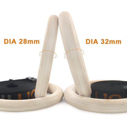 5BILLION Wooden Gymnastic Rings for Fitness Training with High-Strength Nylon Straps, Metal Quick Lock Buckles, Adjustable - 32mm