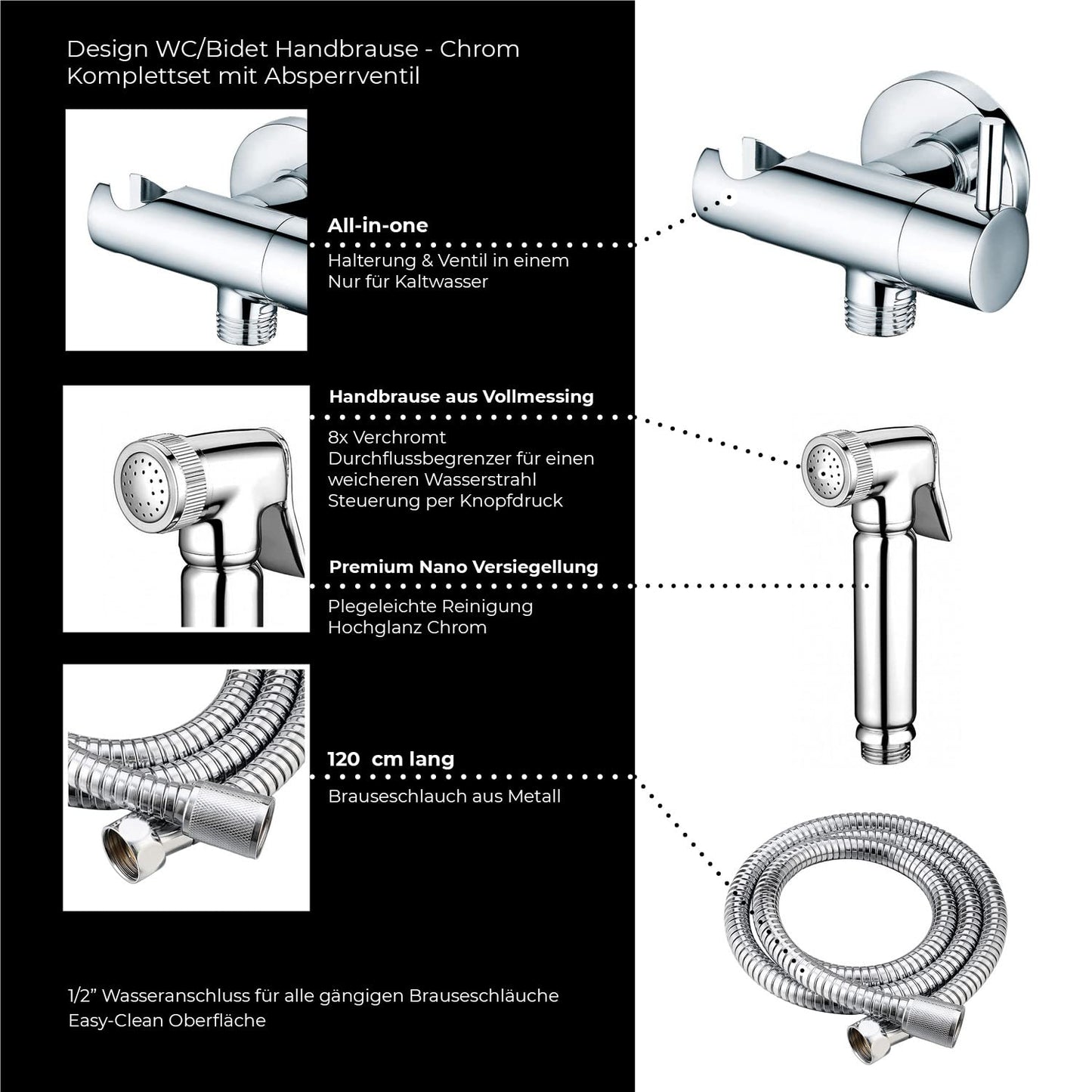 Design WC/bidet handheld shower complete set with shut-off valve - round