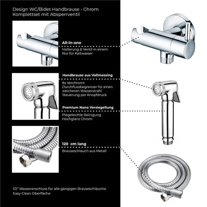 Design WC/bidet handheld shower complete set with shut-off valve - round