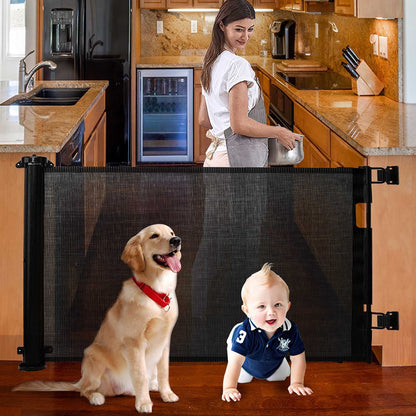 Stair gate Door gate Retractable 0-150 cm,Baby safety gate Stair guard for children,Cats and dogs,Suitable for indoor outdoor use (Black-150CM)