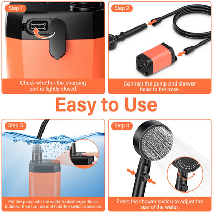 Rsaoty Camping Shower with Pump, 3000mAh Camping Shower Battery, Mobile Showers Outdoor Showers with 20L Foldable Bucket, Shower Head and 2M Hose, for Garden, Beach, Pet, Car Washing, Travel.