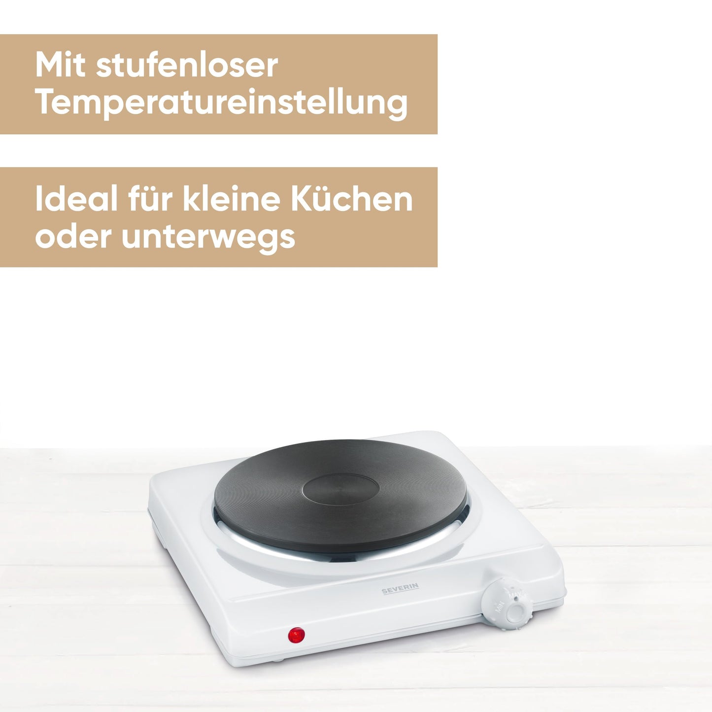 SEVERIN hot plate for kitchen, office or camping, small hob with stepless temperature control, camping stove for one pot, white, 1,500 W, KP 1091