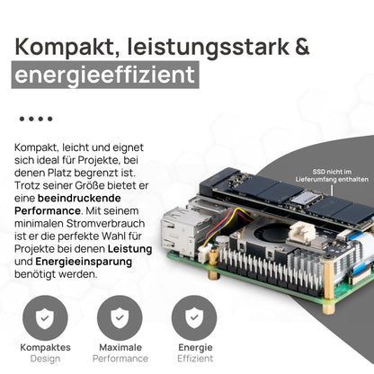 Raspberry Pi 5 8GB PCIe M.2 NVMe - Set | Metal Case | Active Cooler | M.2 NVMe SSD PCIe Board | Official USB-C 27W Power Supply | 64GB Edition | 4K Micro HDMI