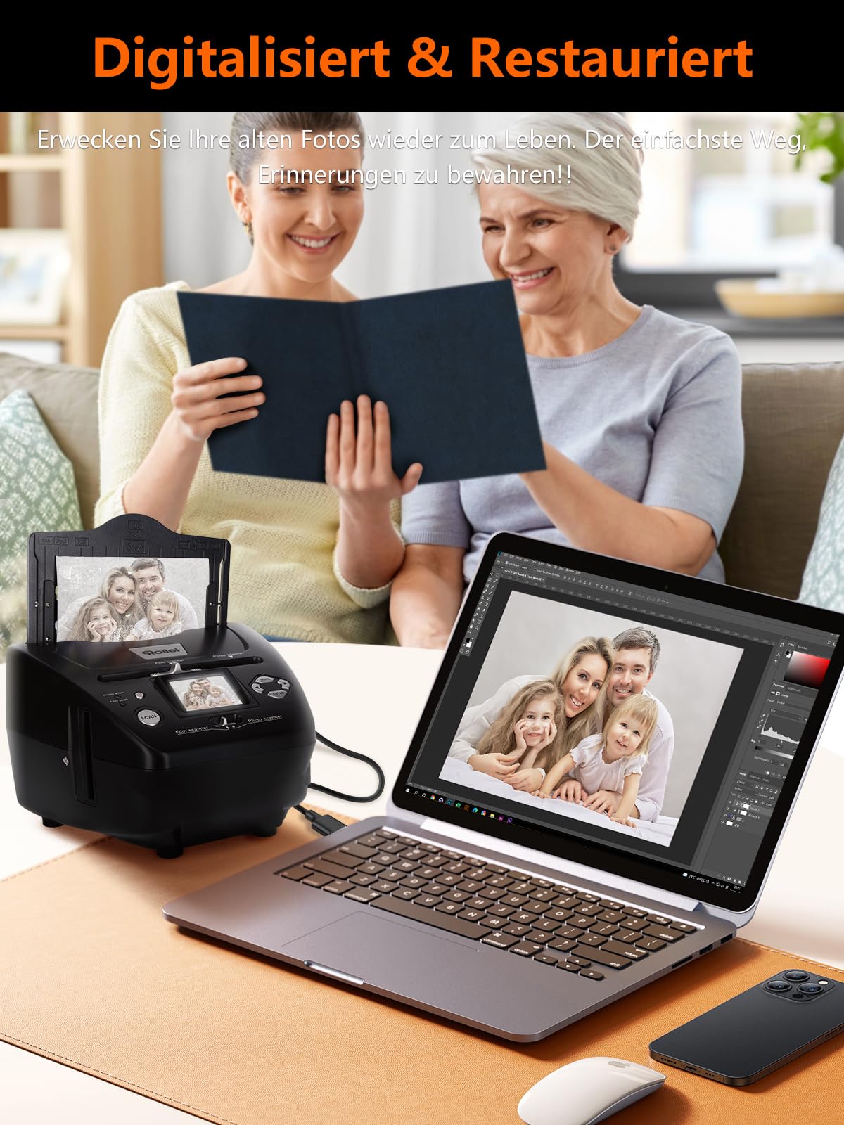 Rollei PDF S 240 SE Multiscanner for photos slides and film negatives 35mm 135, 3R/4R/5R photo and business card digitizer device with color monitor, photo scanner slides negatives digitizing.