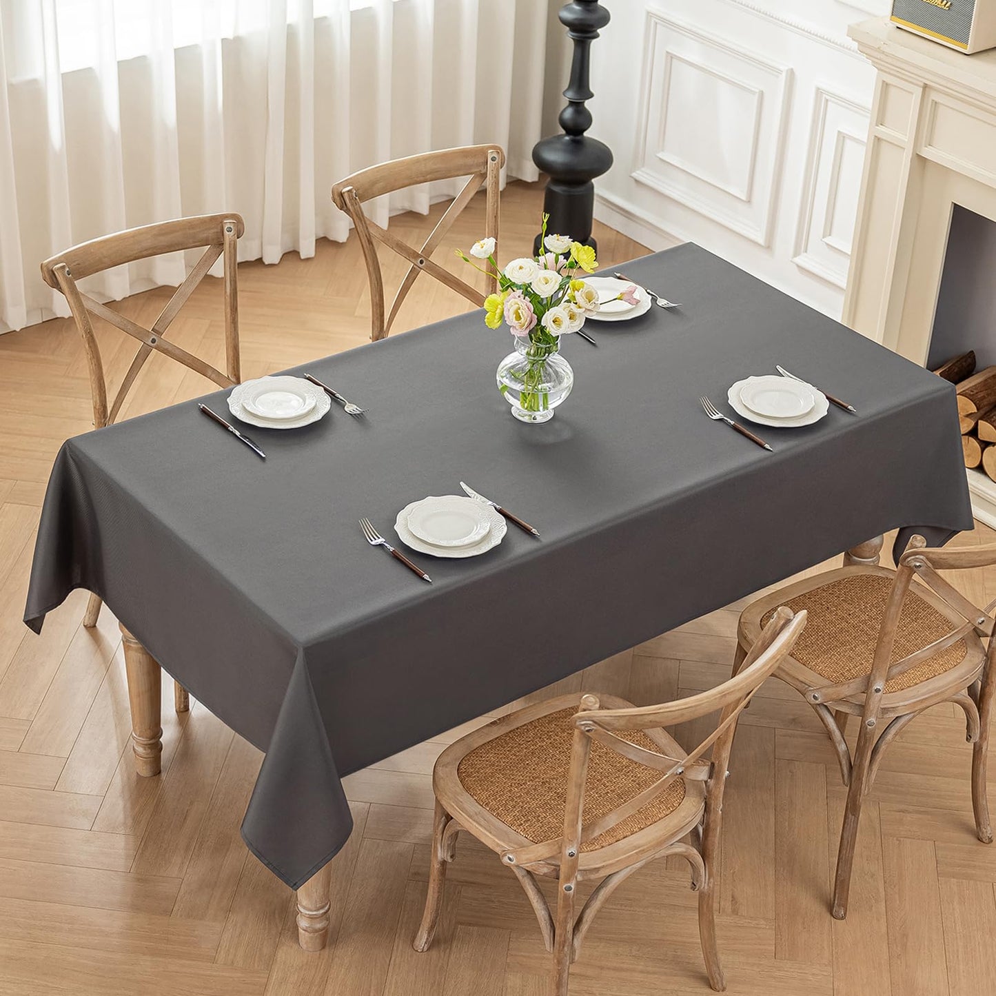 Moonooda tablecloth Dark Grey Washable, 140X300cm Tablecloths Tablecloth made of polyester, Resistant to water with lotus effect, Durable Scratch-resistant for home, weddings, parties
