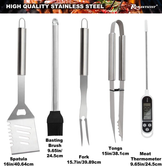 28-piece grill accessory set for men - Premium stainless steel grill case with grill mat, grill utensils for dad, men, and women - perfect for gas grill, charcoal grill, and camping.