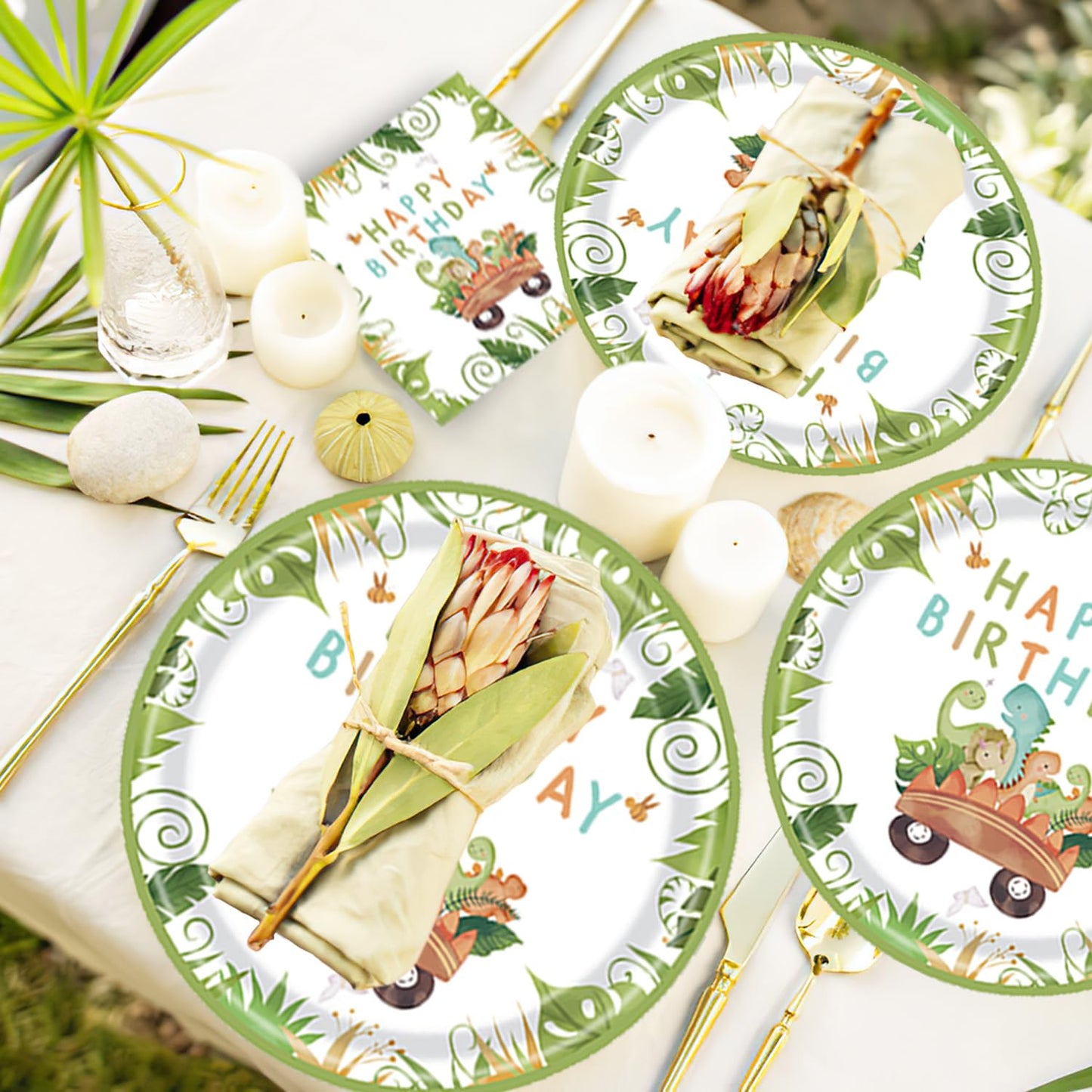 Dinosaur party tableware set, dino birthday decorations, dinosaur birthday tableware set, paper plates cups napkins straws tablecloth for party kids birthday decor boys girls 16 guests