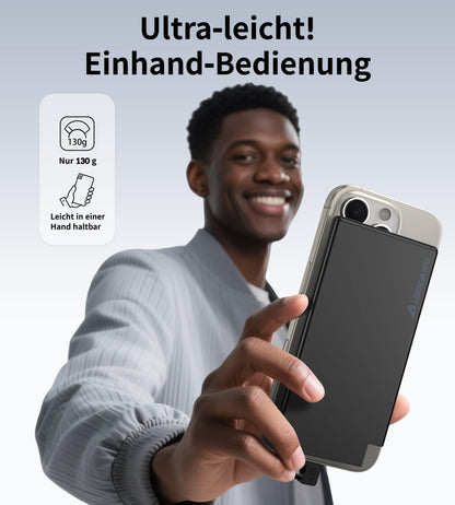 Auskang Powerbank USB C with Cable 0.68cm Ultra Slim Portable Charger Ultra-thin and lightweight External Battery, Compatible with iPhone, Samsung, Xiaomi, etc.- Black