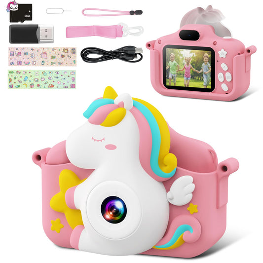 Children's camera, CAMCLID Kids Camera 1080P 2.0" Screen Digital Camera for Kids with 32GB Card, Christmas Toy Gifts for 3 4 5 6 7 8 9 Year Old Boys and Girls (Pink)