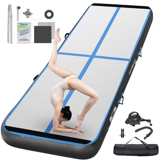 FBSPORT Airtrack Mat, 10cm Thick 4M Tumbling Mat, Gymnastics Mat with Air Pump, Workout Mat with Carrying Bag, Exercise Mat for Home, Outdoor, Yoga