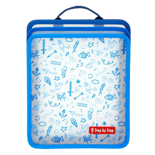 Step by Step Foldable Magazine Box, Blue, with 3 compartments for magazines, folders, notepads, A4 size, with extra flap for 30 cm ruler.