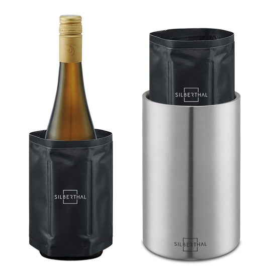 SILBERTHAL Wine Cooler Stainless Steel Double-walled with 2 Cooling Elements - Active Cooling with Cooling Sleeves - Ideal for White Wine and Rosé