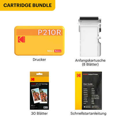 KODAK Mini 2 Retro mobile photo printer for smartphones, mini printer with Bluetooth, 54x86mm, 38 sheet bundle, Yellow