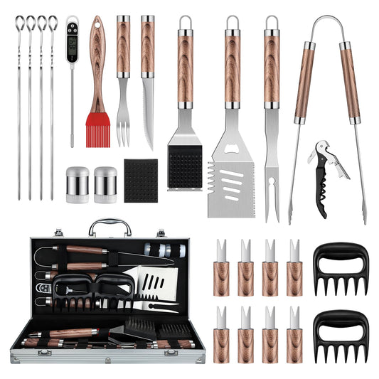 DRAGON RIOT Stainless Steel BBQ Tool Set, 29 Pieces BBQ Set for Men Gift, Premium Grill Accessories Set with Spatula in Aluminum Case, BBQ Tool Set High Quality for Outdoor BBQ.