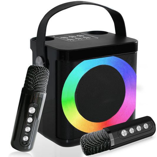 Portable karaoke machine with 2 microphones, Bluetooth karaoke set for kids and adults with voice changing effects & LED lights. Perfect for boys and girls gifts and home parties.