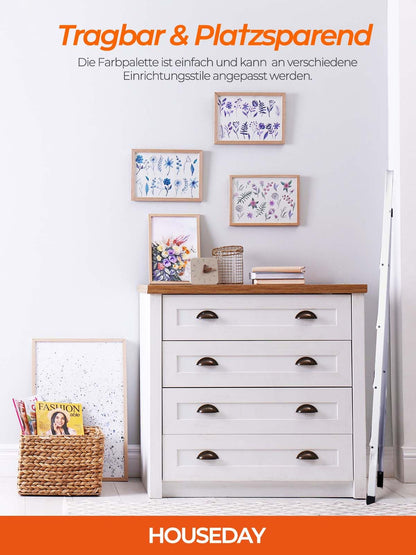 HOUSE DAY Folding 4 Step Ladder with Handle, Step Ladder for Kitchen Home Outdoor Adults, Non-Slip Folding Step Stool for Household and Office, Foldable Ladder Load Capacity up to 150 kg