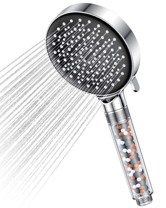Showerhead Water-saving 7.5L/min, YEAUPE water-saving showerhead with filter, rain shower head pressure boosting, with 6 spray modes, chrome & GRIFEMA G851-18 anti-twist shower hose, 1.8m