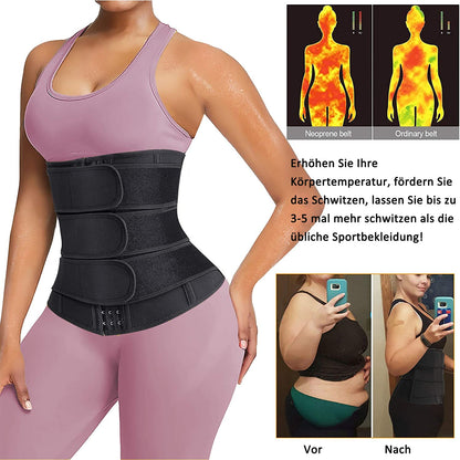 Gotoly waist trimmer fitness belt helps with fat burning and waist shaping. Made of adjustable neoprene material, it's perfect for women looking to sweat and trim their waist size.