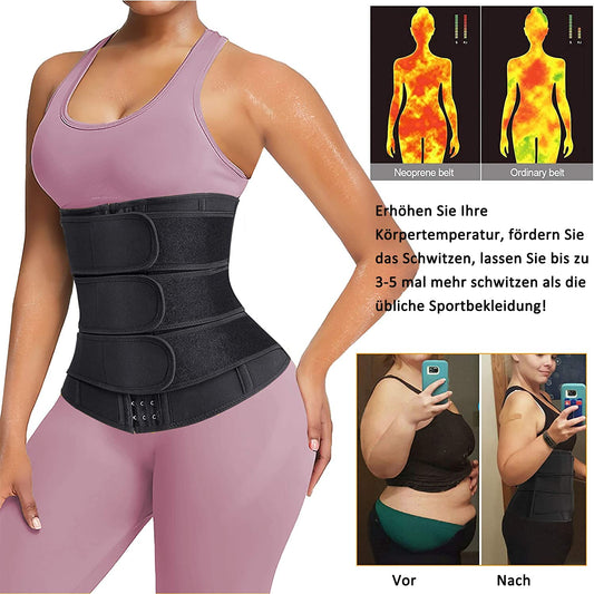 Gotoly waist trimmer fitness belt helps with fat burning and waist shaping. Made of adjustable neoprene material, it's perfect for women looking to sweat and trim their waist size.