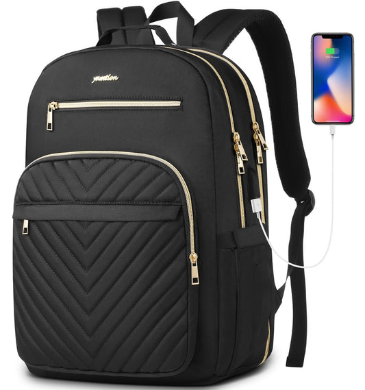 YAMTION Backpack for Women, School Backpack for Girls Teenagers, Female School Bag with 15.6 inch Laptop Compartment, USB Port for Work Office Study School City University