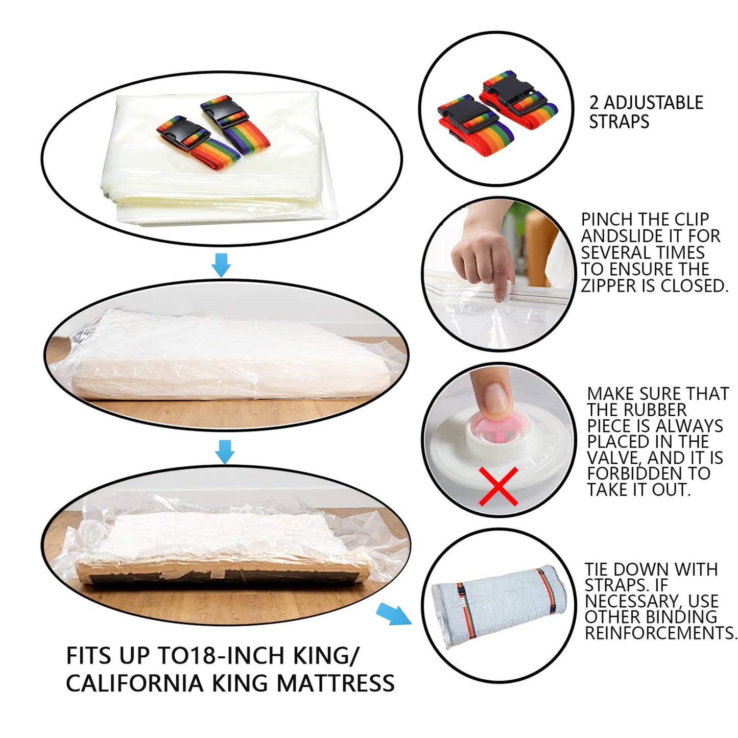 YZMY vacuum bags for mattresses, vacuum-sealed mattress cover for moving/storage of foam mattresses, 80% compression, 2 straps (Size: 240x250cm)