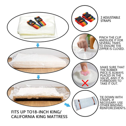 YZMY vacuum bags for mattresses, vacuum-sealed mattress cover for moving/storage of foam mattresses, 80% compression, 2 straps (Size: 240x250cm)