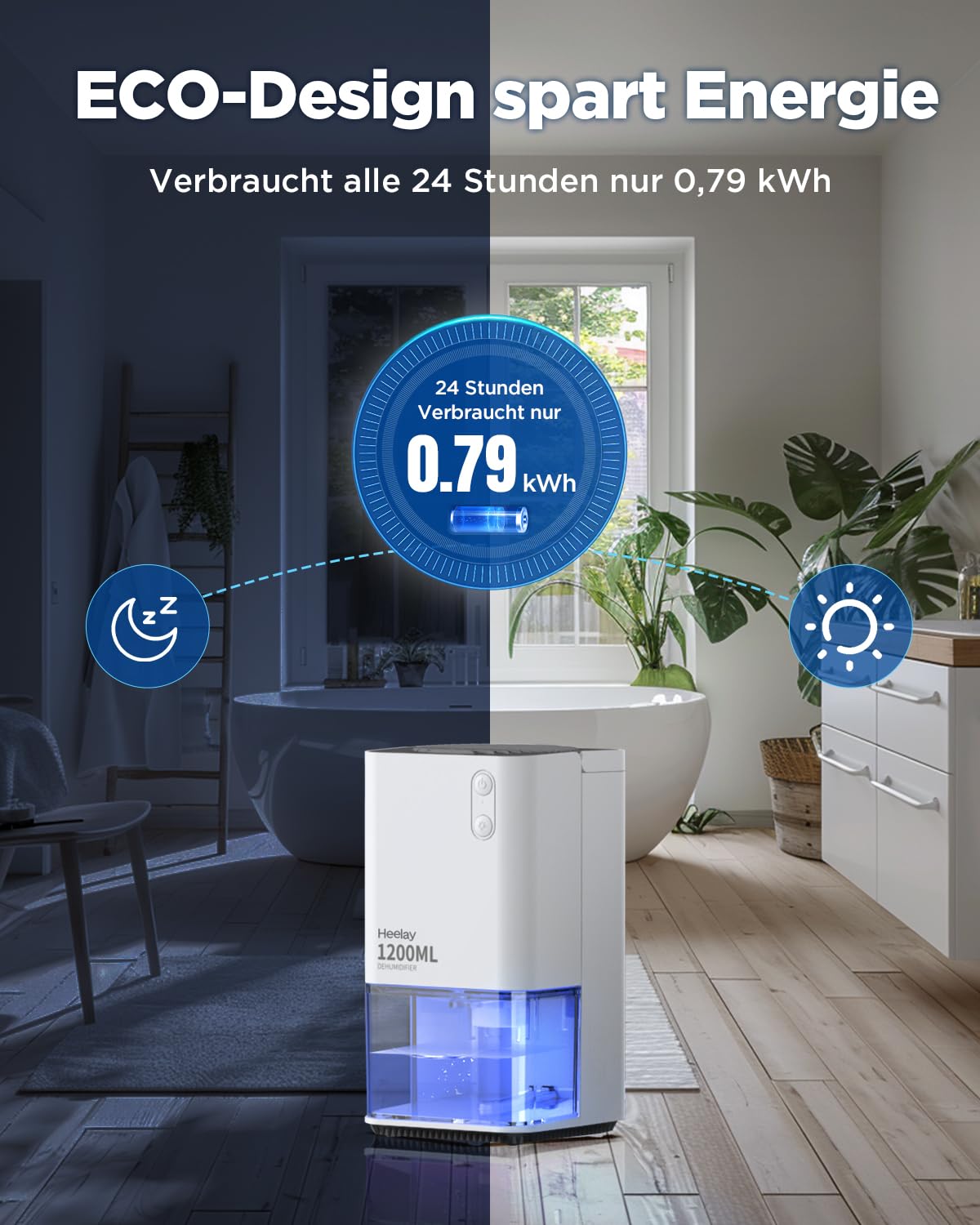 Heelay® Dehumidifier, 1200ML Small Energy Efficient Electric Dehumidifier, Portable, Ultra Quiet, Auto Shut-Off, 7 Color Light, Room Dehumidifier for Bedroom, Bathroom, Home.