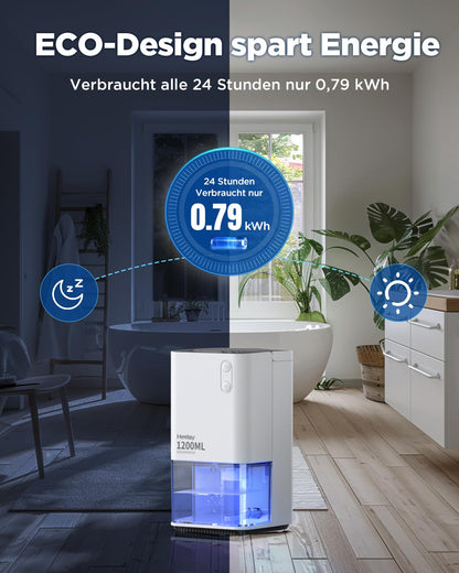 Heelay® Dehumidifier, 1200ML Small Energy Efficient Electric Dehumidifier, Portable, Ultra Quiet, Auto Shut-Off, 7 Color Light, Room Dehumidifier for Bedroom, Bathroom, Home.