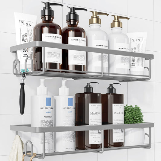 Kitsure shower caddy without drilling - 2 pieces of rustproof bathroom organizers, quick-drying bath shelf with large capacity, durable shampoo holder for shower made of stainless steel, Large, Gray