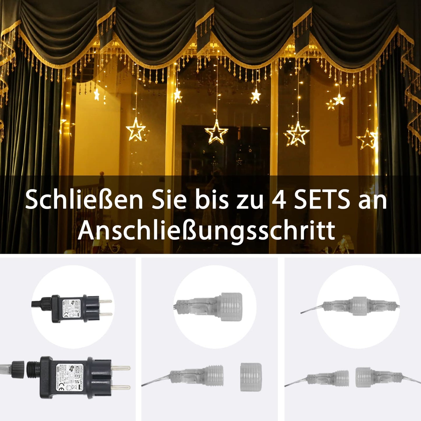 12 Star LED String Lights, Curtain Light Christmas Lights Star Curtain 138 LEDs 8 Modes for Indoor Outdoor, Christmas, Party, Decor, Wedding, Garden, Balcony