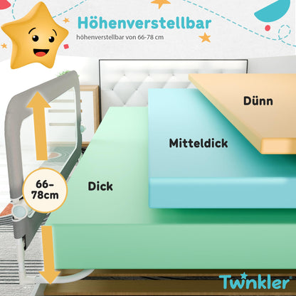 Twinkler Bed Guardrail - 150 cm Guardrail - Bedrail Guard for Kids - Kids Bed Rail - Bed Rail for Children - Child Bed Guardrail