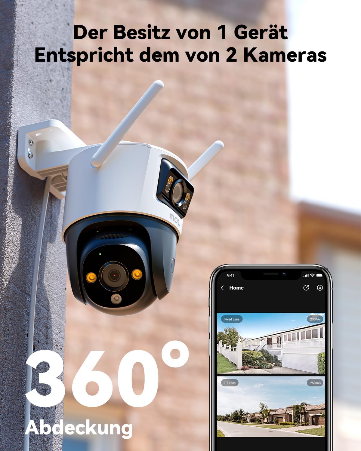Imou 5MP+3MP Dual Cameras Outdoor Surveillance Camera with AI Human/Vehicle Detection, 360° PTZ Outdoor WiFi Surveillance Camera, Color Night Vision, Auto Tracking, Two-Way Audio, Siren, IP66.