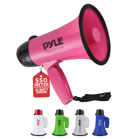 Pyle Megaphone with Siren, Signal Horn - Siren Megaphone - Mini Megaphone for Kids & Adults 20W, Foldable Megaphone with Siren & Microphone, Adjustable Volume & Battery Operated Range: 550m