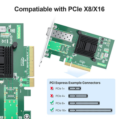 10Gtek 10GbE PCIe Network Card for Intel X520-DA1, Intel 82599EN Controller, Single SFP+ Ports, 10Gbit PCI Express x8 LAN Adapter, 10Gb NIC for Windows Server/Linux/VMware