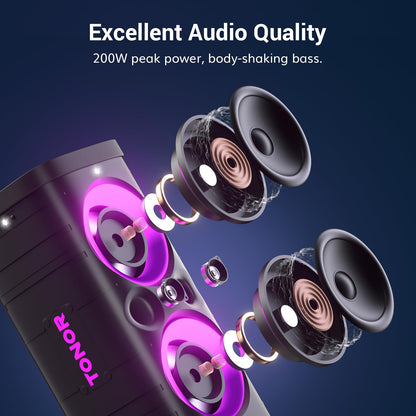 Karaoke machine with 2 wireless microphones for adults and kids, TONOR Bluetooth PA speaker system with LED lights, rechargeable battery, great for home and outdoor karaoke parties K61