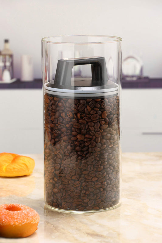 Kitchen&CO. Coffee canister with vacuum lid, airtight storage, glass coffee canister, BPA-free, borosilicate glass container, sustainable storage, (2000 ml)