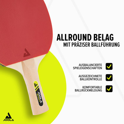 JOOLA Table Tennis Set Family, 4 table tennis rackets + 10 table tennis balls + bag, approx. W 30 x H 8 x D 35 cm.