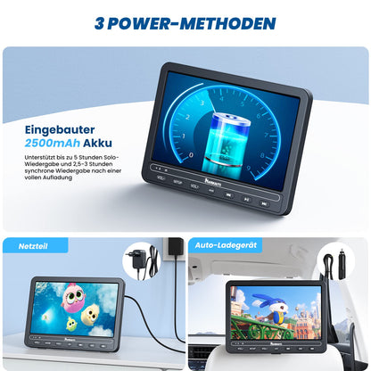 NAVISKAUTO 10.5'' Car DVD Player with 2 Screens, 2 Headphones, 5 Hour Battery, Car DVD Player with 2 Monitors, Headrest TV for Kids, Last Memory, USB, AV In/Out, 12V.