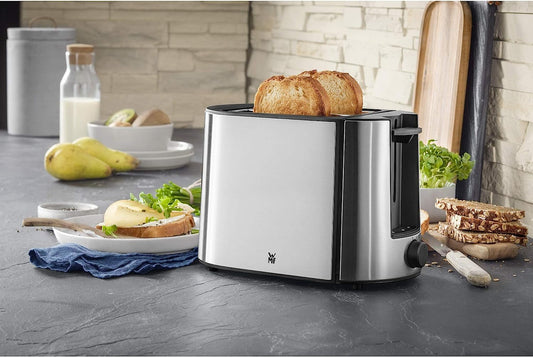 WMF Bueno Pro 2-Slice Toaster, Stainless Steel with Bun Warmer, 6 Browning Levels, 870 W, Matt Stainless Steel.
